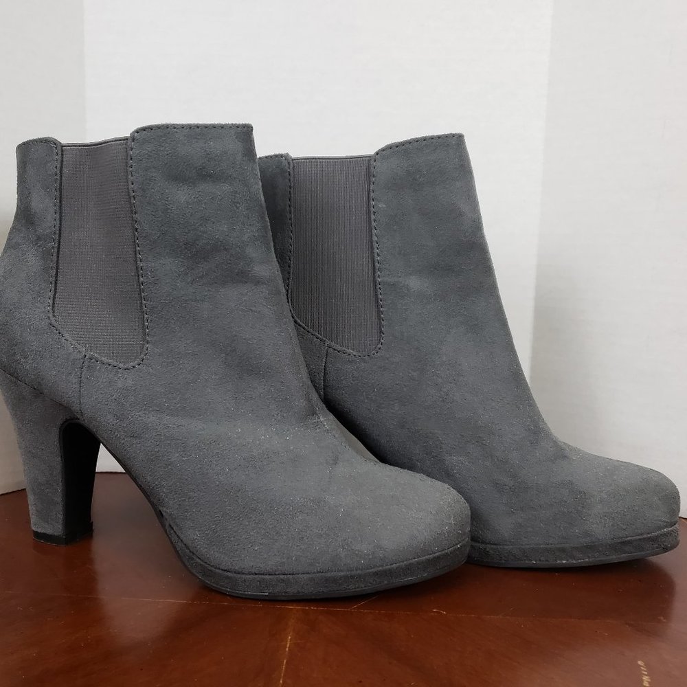 EUC Gray Heeled Booties